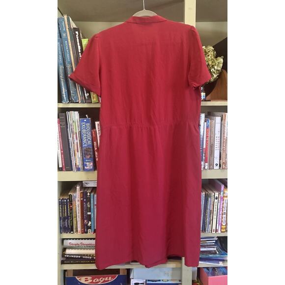Vintage Barney Rippit Red Silk SS Dress Below Knee Gown M Hong Kong L Midi - Picture 3 of 4